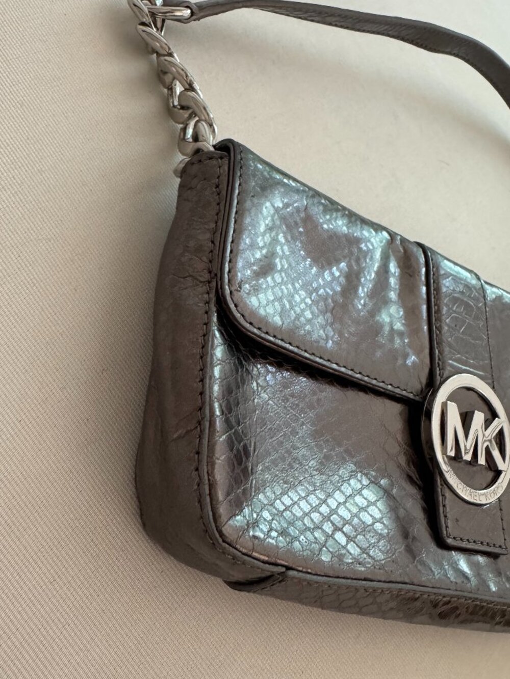Michael Kors Metallic Python Embossed Shoulder Bag - Picture 8 of 12